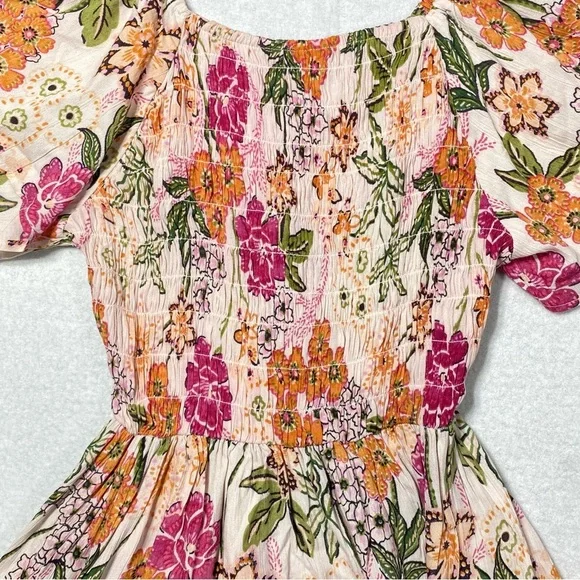 Angie Top Womens XS Boho Floral Peplum Smocked Blouse Flutter Sleeve Cottagecore - Picture 9 of 12